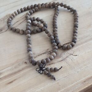Wooden Bead Mala Necklace - Natural Brown